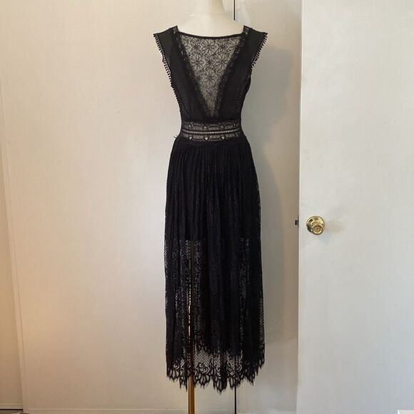 Zara Black Contrasting Lace Dress Midi Dress Size XS - Picture 4 of 14